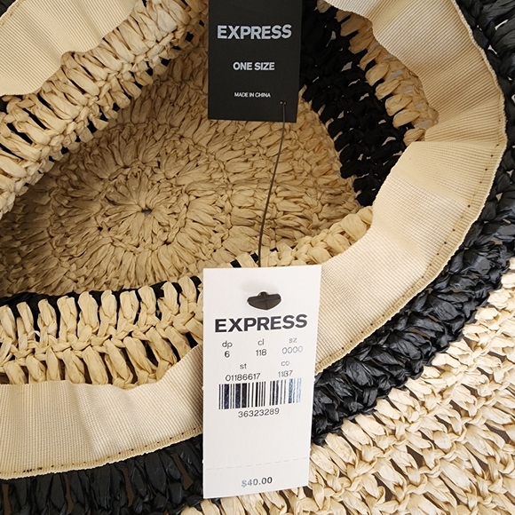 NWT Express Straw Sun Hat Tan/Black - Picture 6 of 7